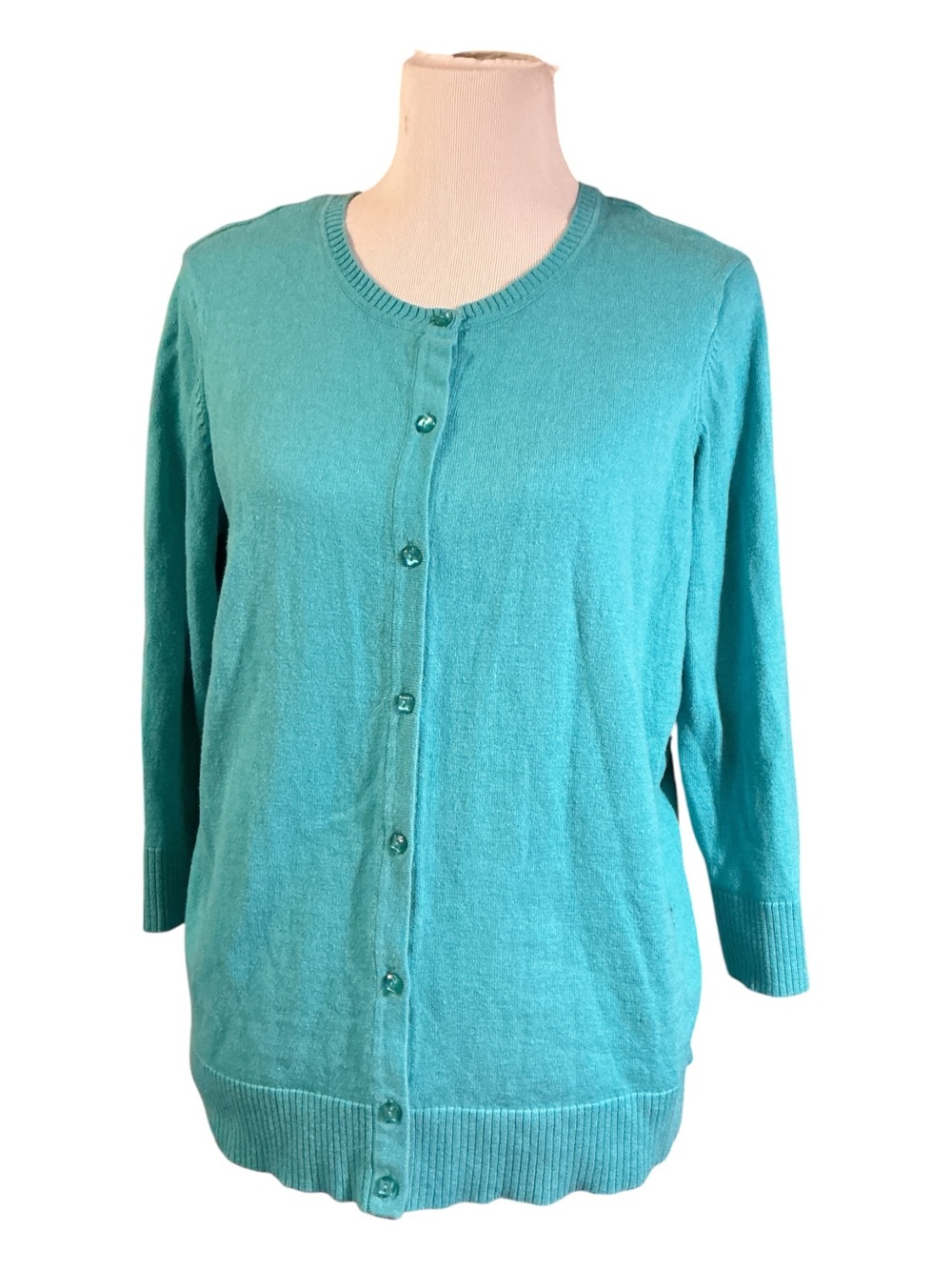 Essentials Teal Round-Neck Button Cardigan